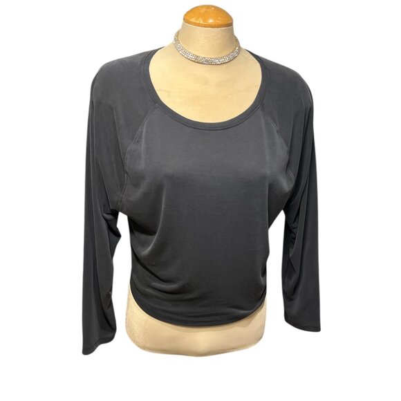 VICTORIA'S SECRET ON POINT Drapey Knit Long-Sleeve Open-Back Tee GREY Sz Medium - Picture 2 of 9